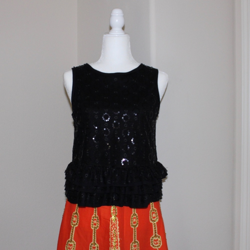 Flirty black sequin ruffle top- New Year’s!